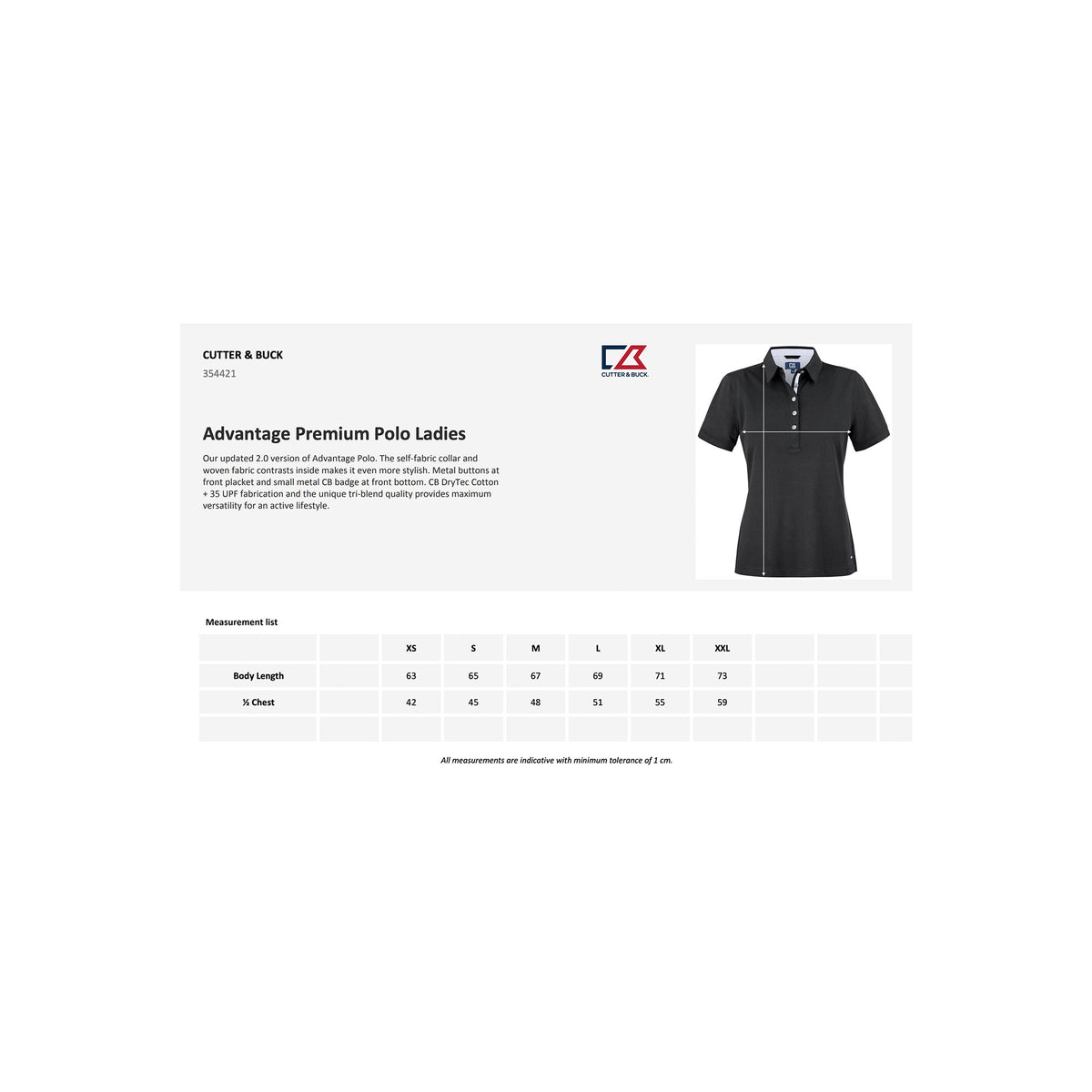 cutter buck premium polo ladies kokotaulukko