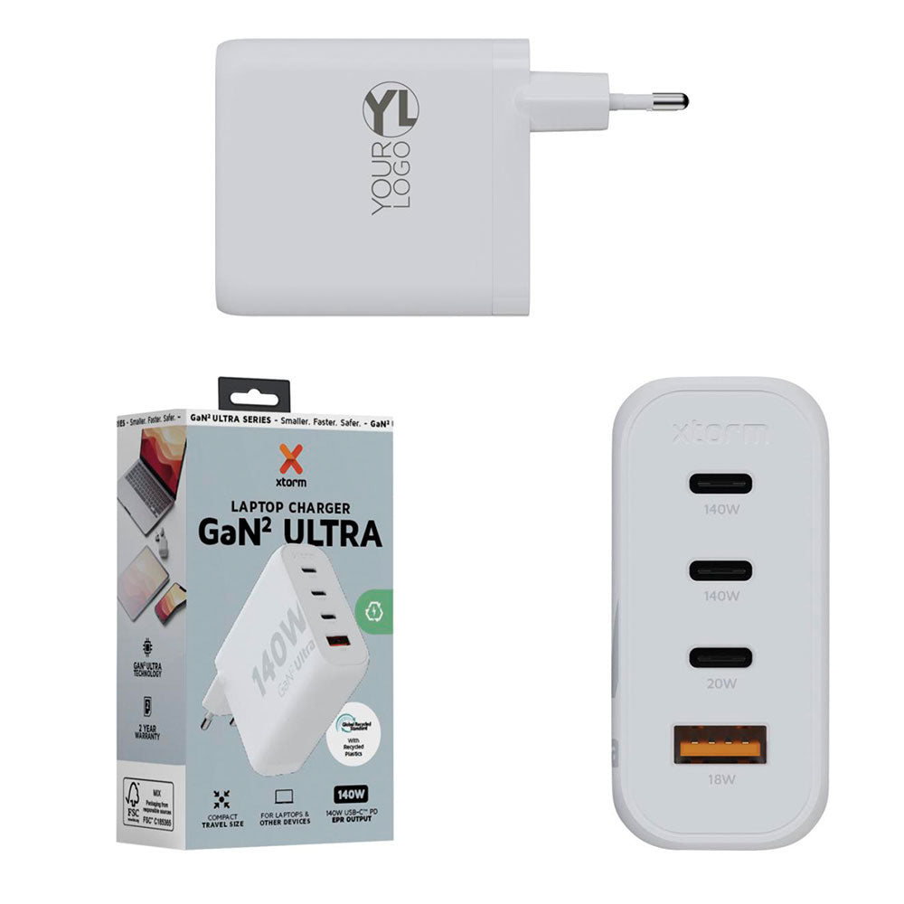 Xtorm XEC140 GaN2 140 W kannettavan tietokoneen laturi omalla logolla