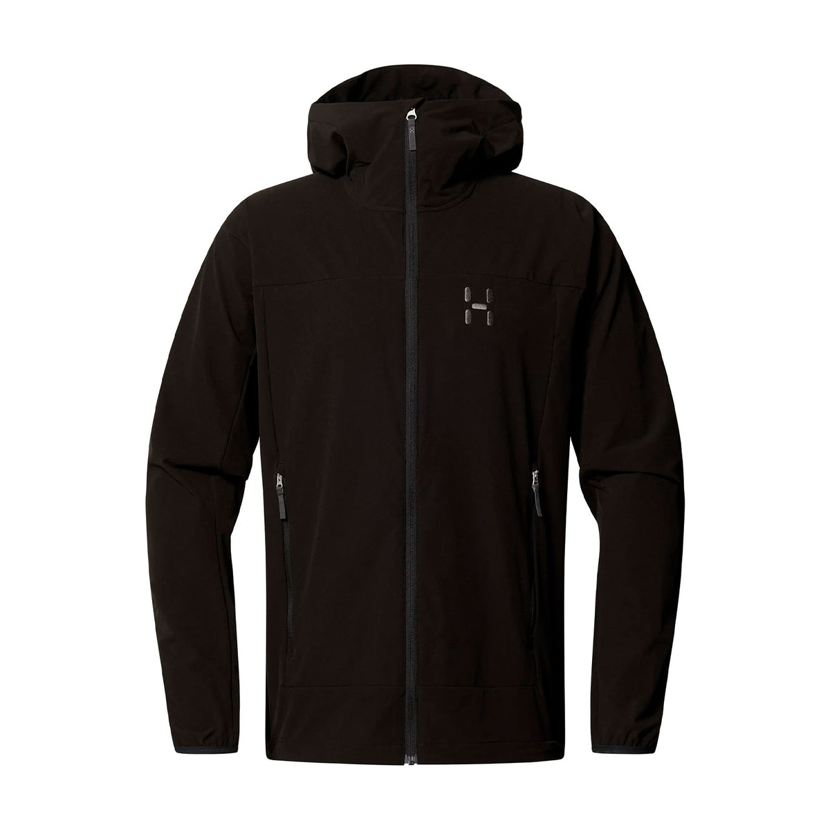 haglöfs softshell takki hupulla, musta