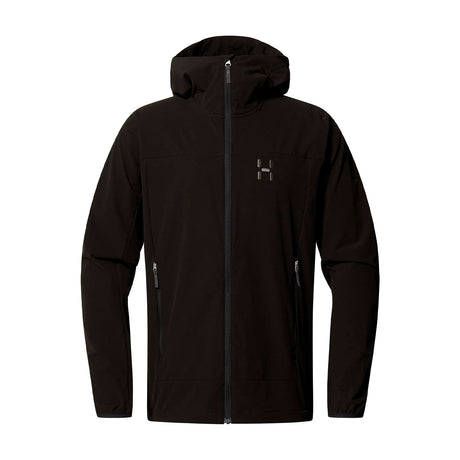 haglöfs softshell takki hupulla, musta