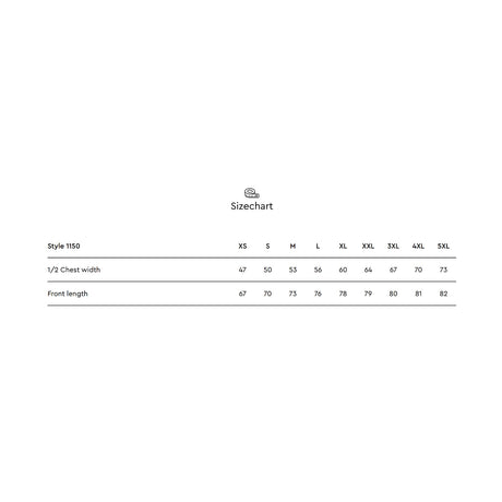 kokotaulukko Tee Jays Unlabeled Luxury Tee t-paita, size chart